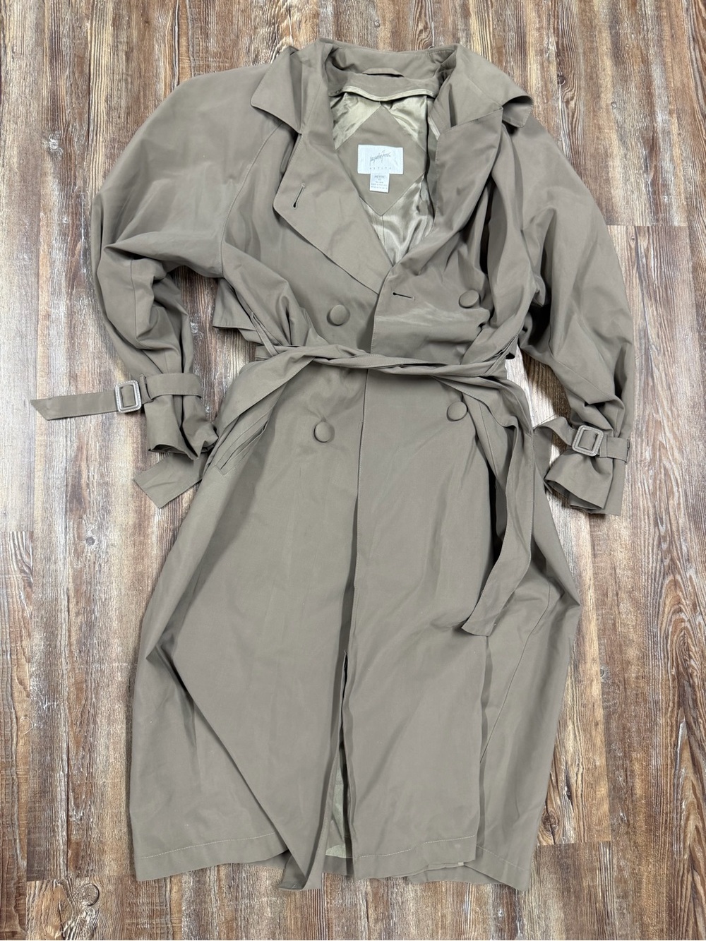 Vintage tan full length trench coat with belt, size M